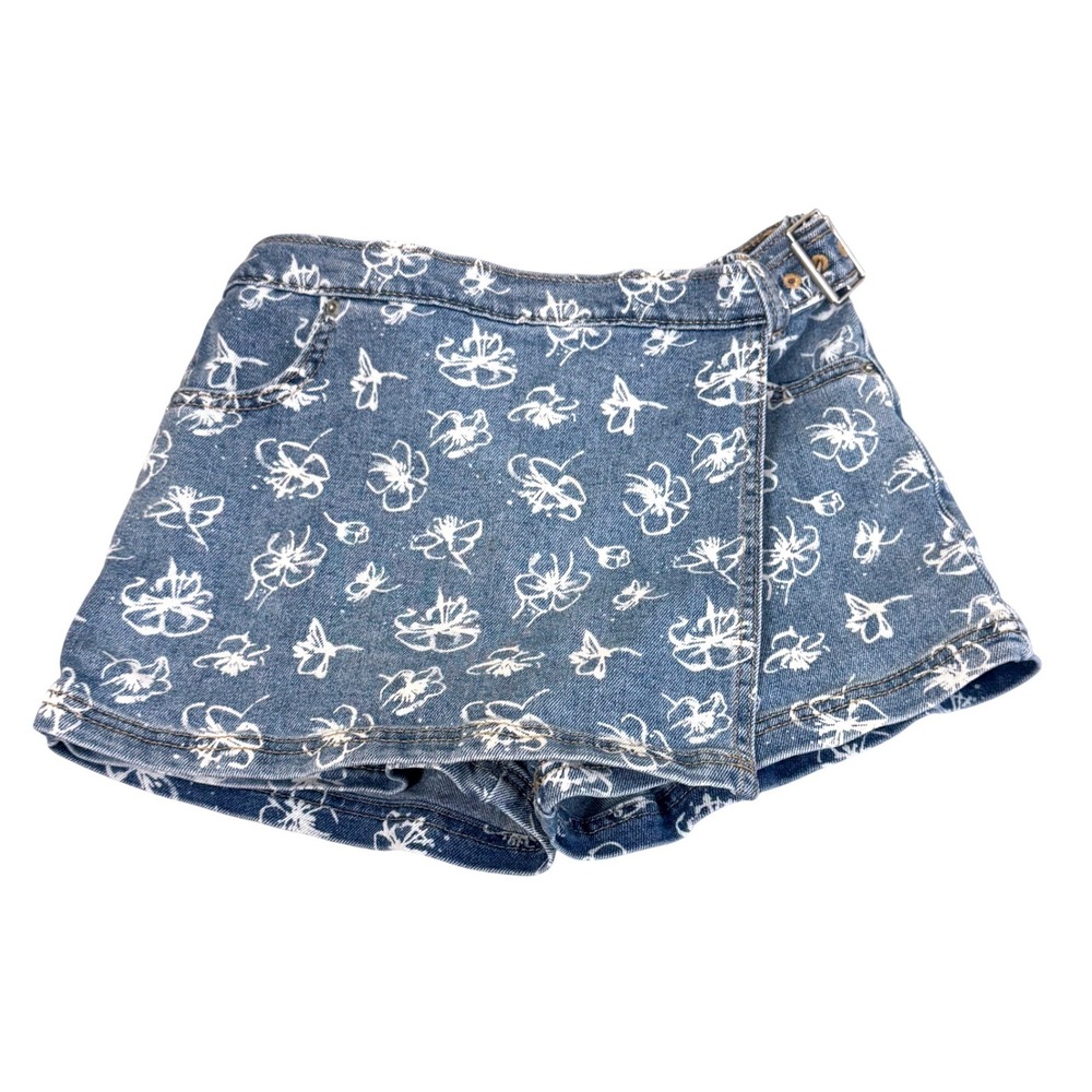Signature by Levi Strauss Denim Skort Girls 10 Floral Print Buckle Wrap Blue